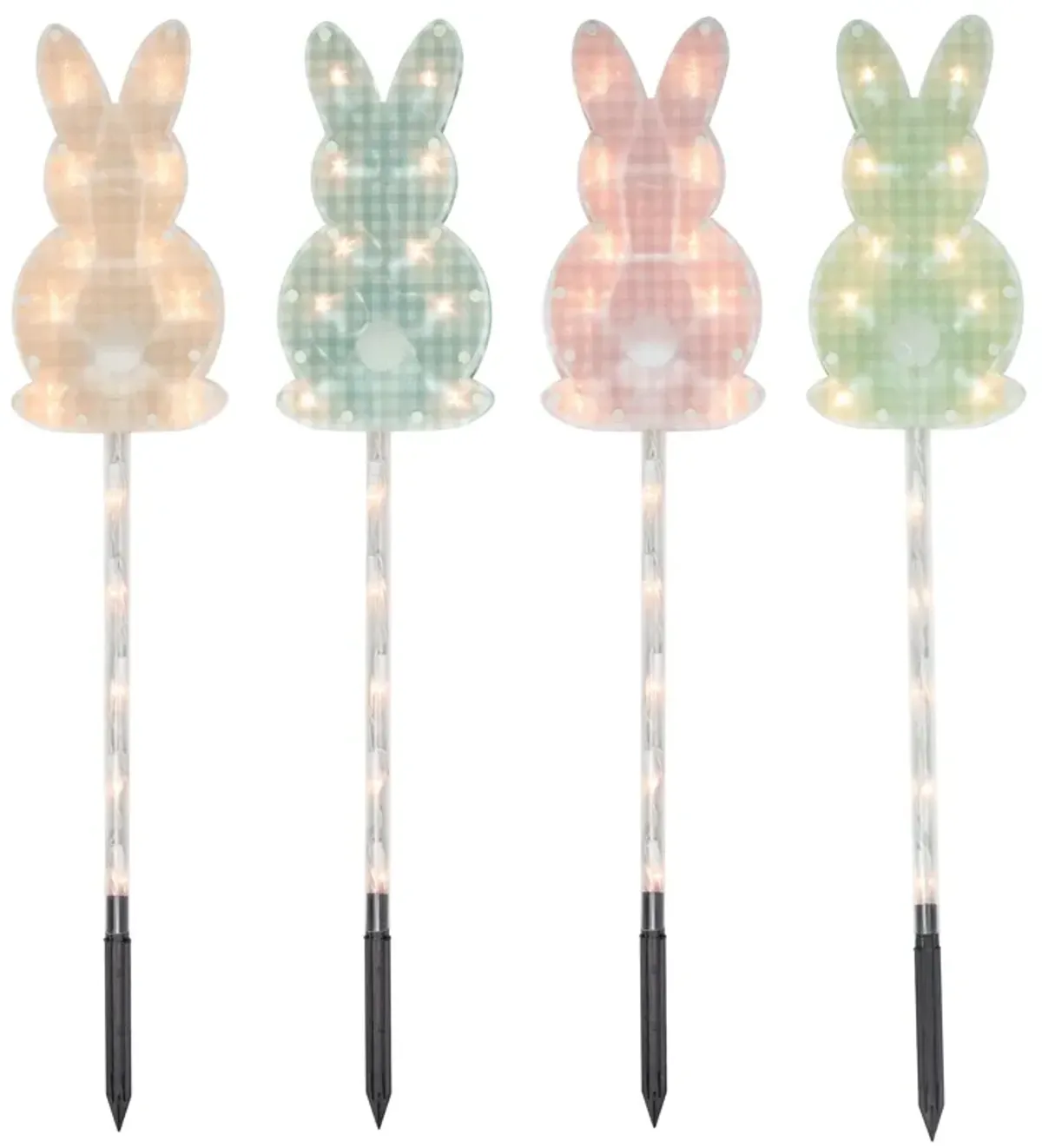 4ct Plaid Pastel Bunny Easter Pathway Marker Lawn Stakes  Clear Lights