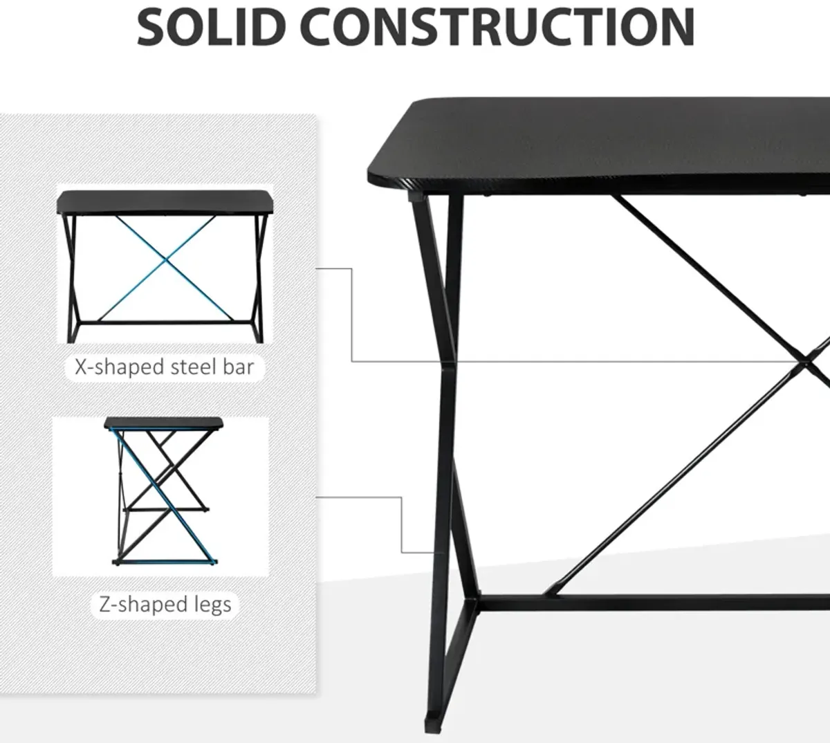 Carbon Fiber-Like Designed Writing Desk with Heavy 66 lb Support and Foot Pads