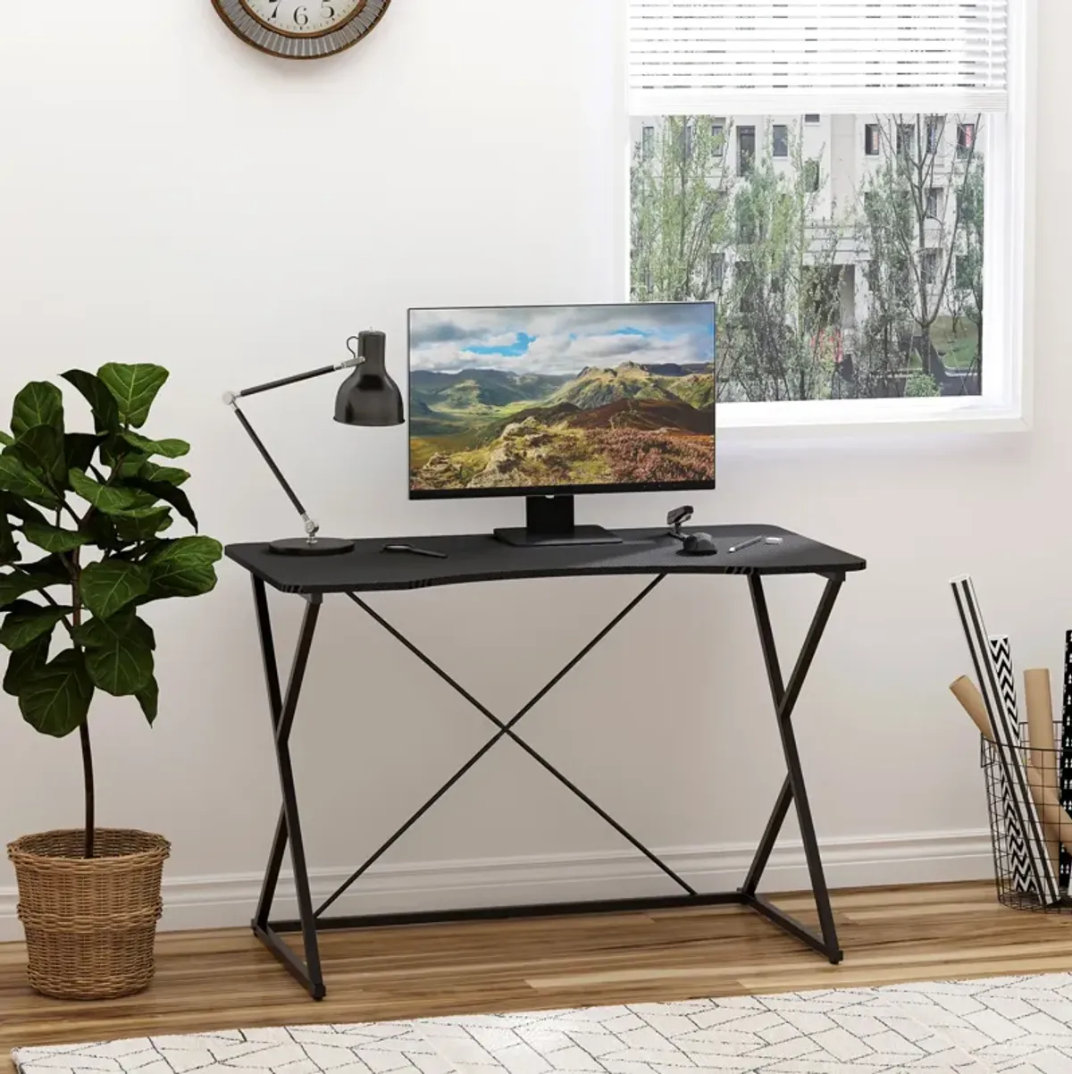 Carbon Fiber-Like Designed Writing Desk with Heavy 66 lb Support and Foot Pads