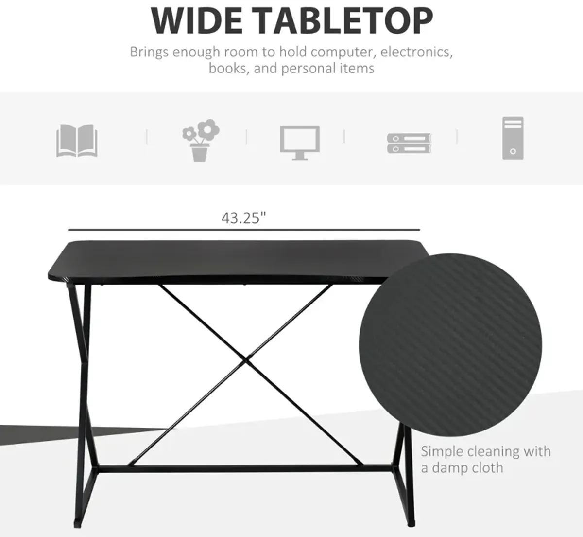 Carbon Fiber-Like Designed Writing Desk with Heavy 66 lb Support and Foot Pads