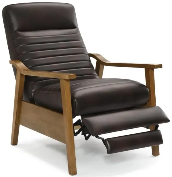 Arthur Wood Arm Push Back Recliner - Burnished Brown