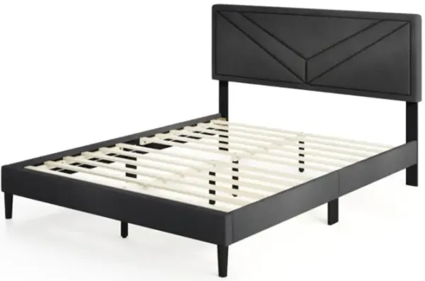 Hivvago Upholstered Platform Bed with Tufted Headboard and Wooden Slats-Queen Size