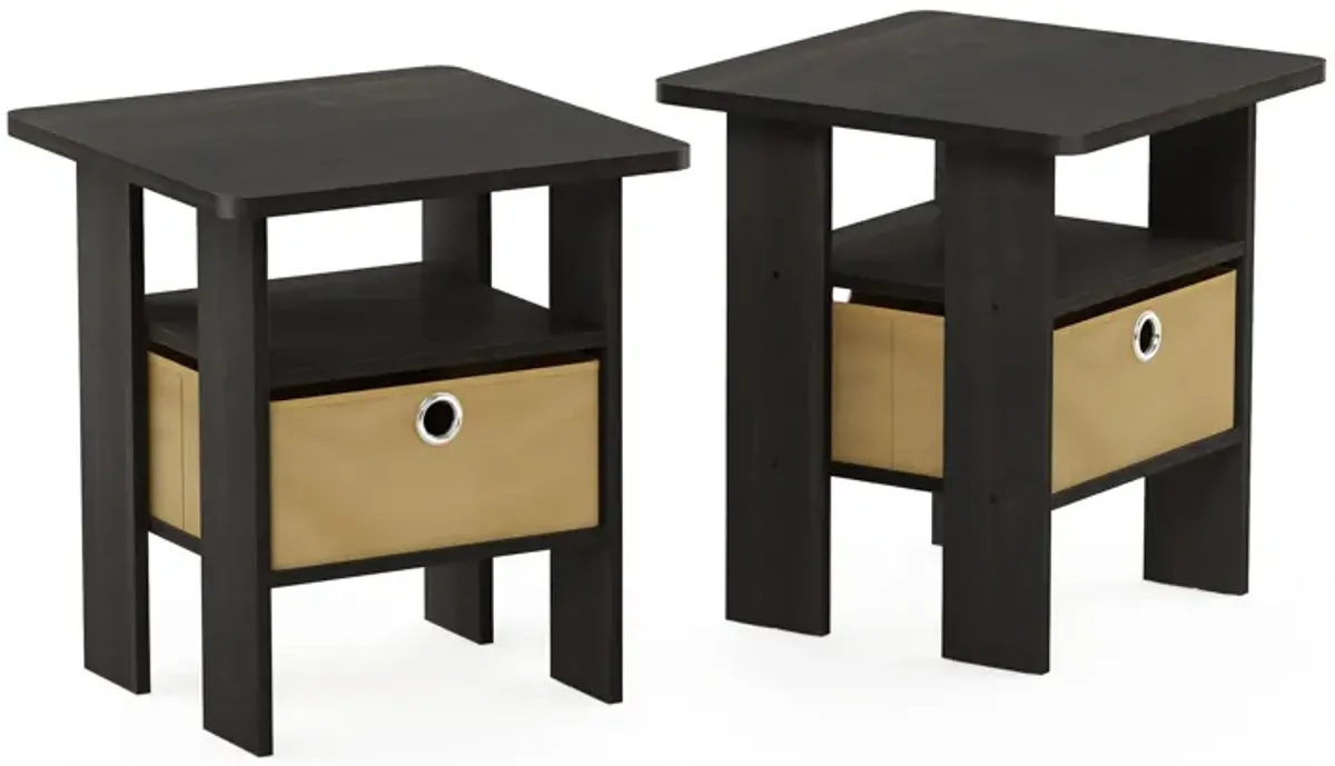 FurinnoFurinno Andrey Set of 2 End / Side Table / Night Stand / Bedside Table with Bin Drawer, Espresso