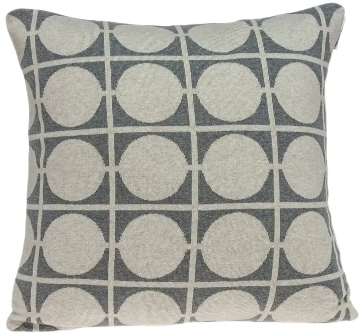20" Tan and Gray Geometric Circles with Lines Knitted Square Throw Pillow