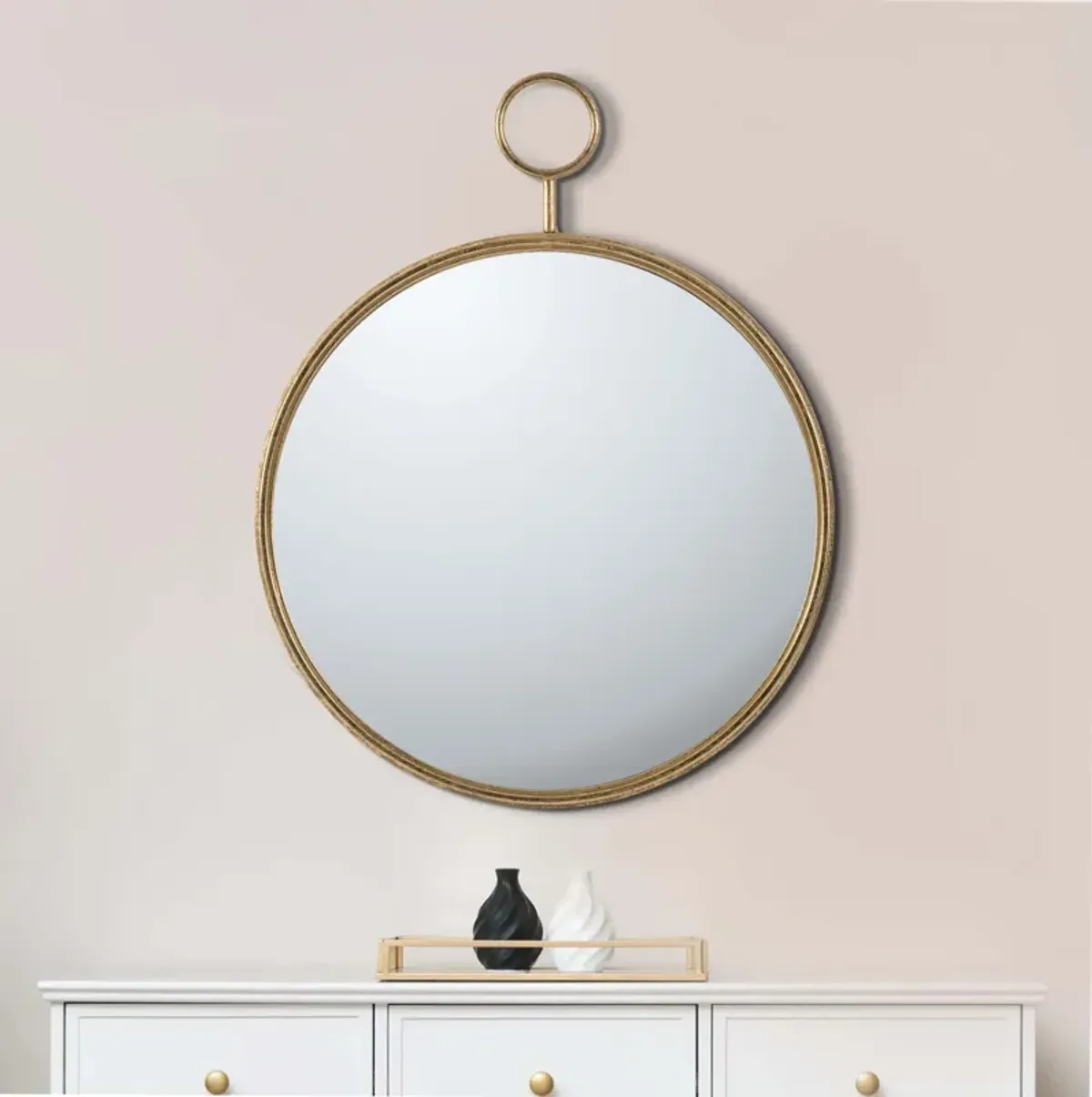 Oval Shape Metal Frame Wall Mirror, Small, Gold-Benzara