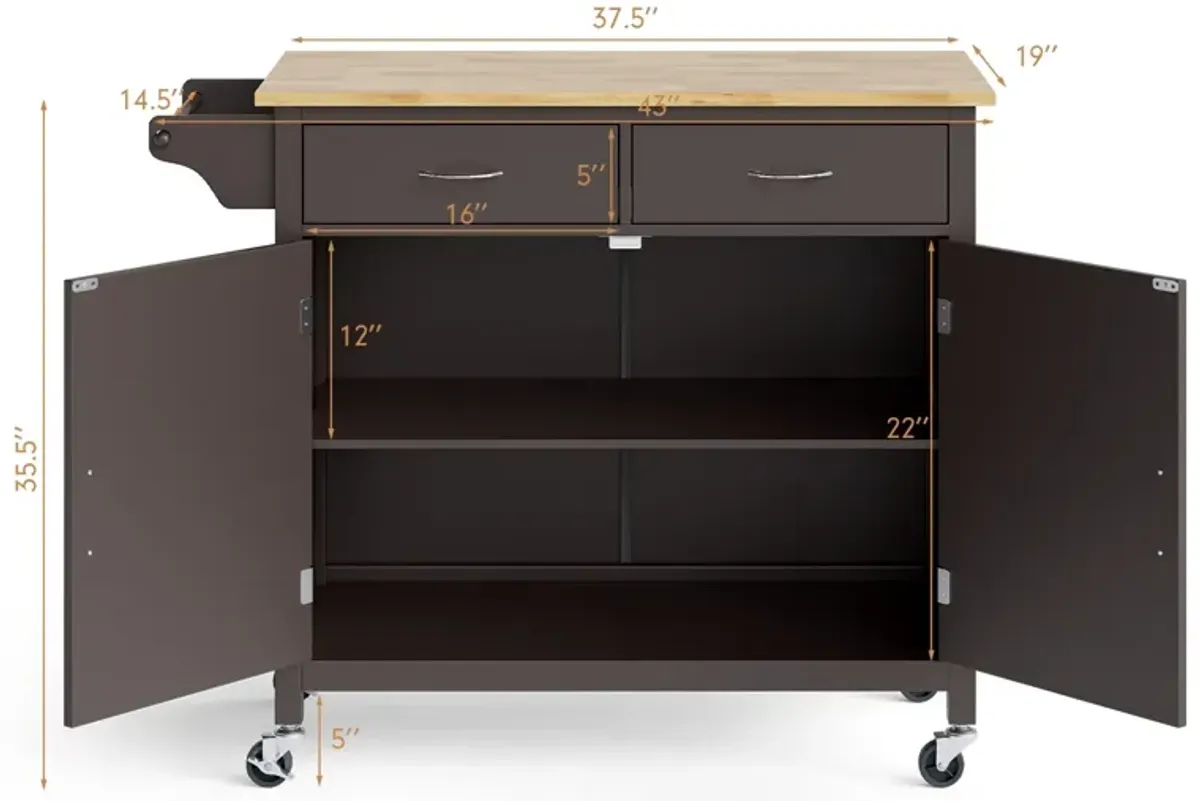 Modern Rolling Kitchen Cart Island with Wooden Top