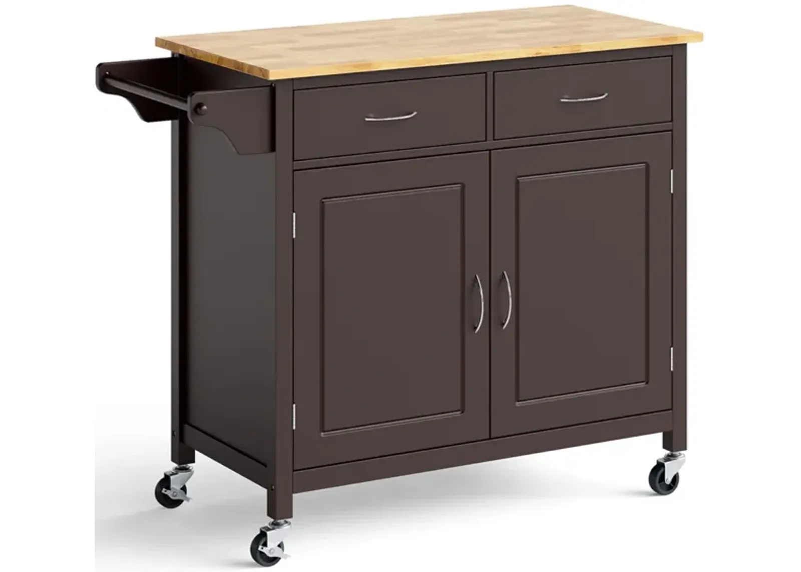 Modern Rolling Kitchen Cart Island with Wooden Top