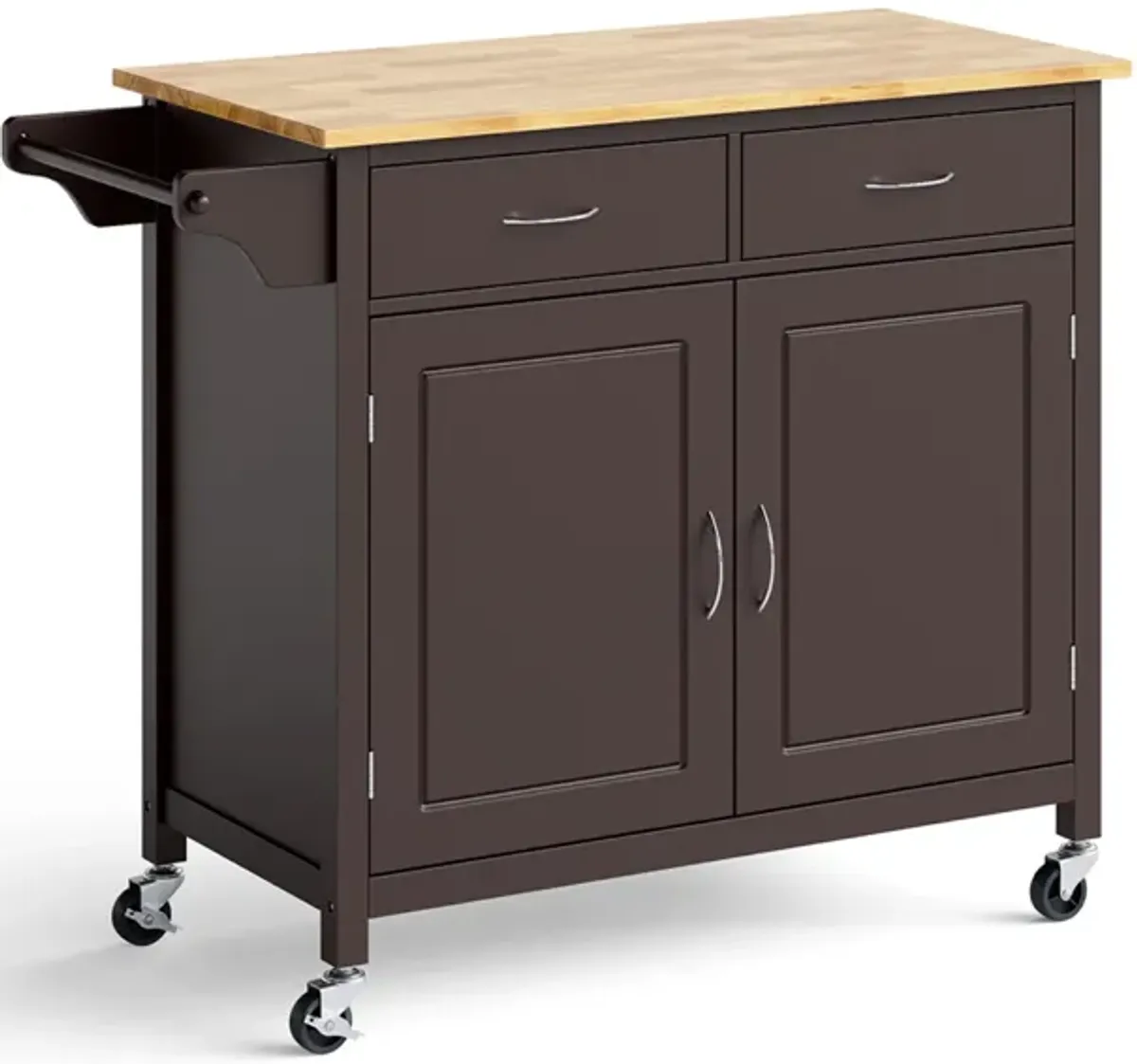 Modern Rolling Kitchen Cart Island with Wooden Top