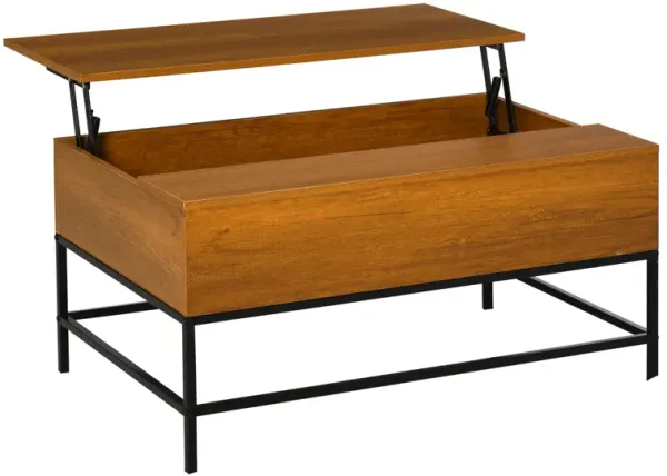 Brown Modern Coffee Table: Rectangle Lift Top with Steel Legs, Hidden Storage Compartment