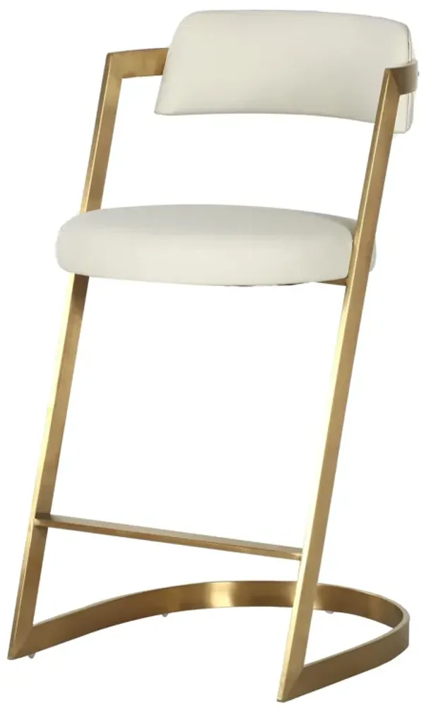 Cid Sandra Counter Height Stool Chair, Beige Pleather, Gold Steel Frame - Benzara