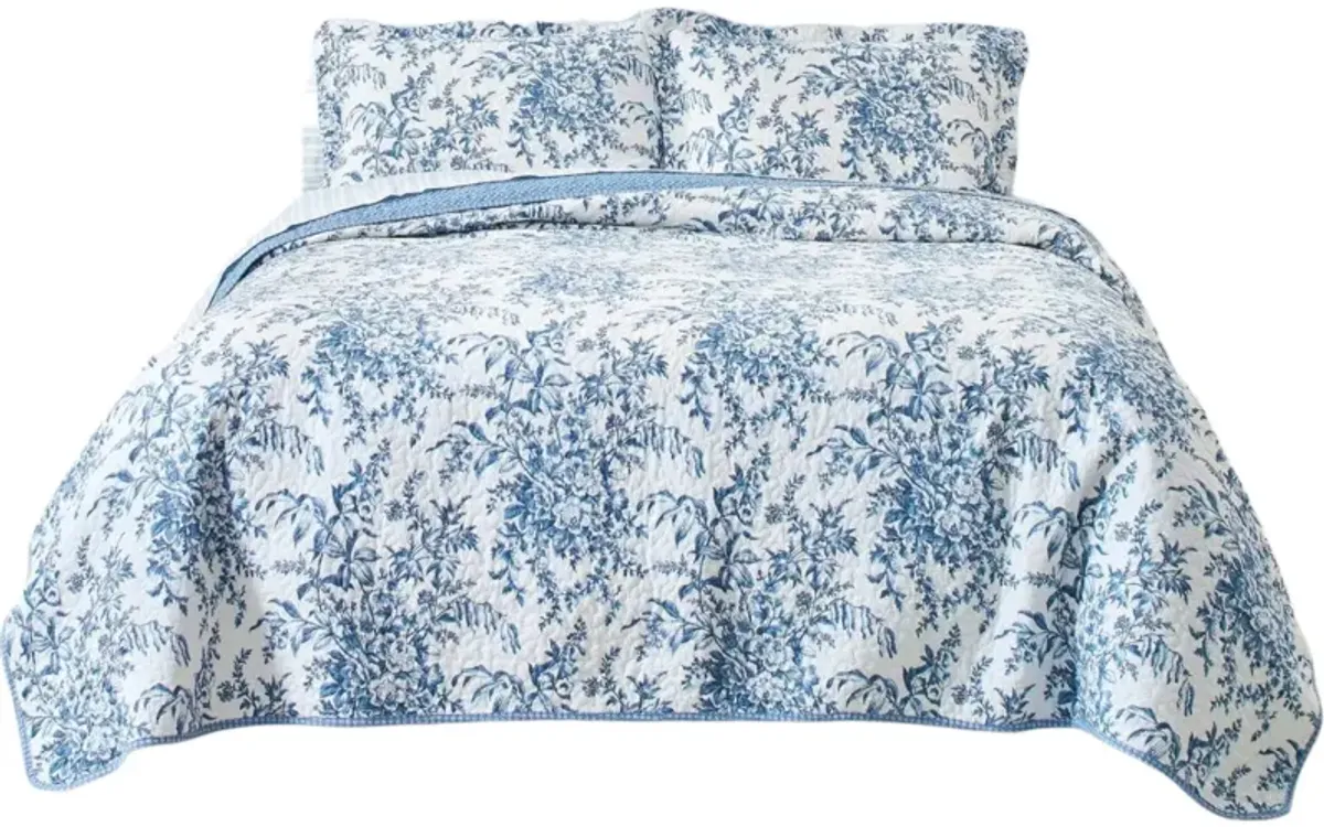 Reversible 3-Piece Bed-in-a-Bag Floral Cotton Quilt Set, Cozy Bedding For Bedroom