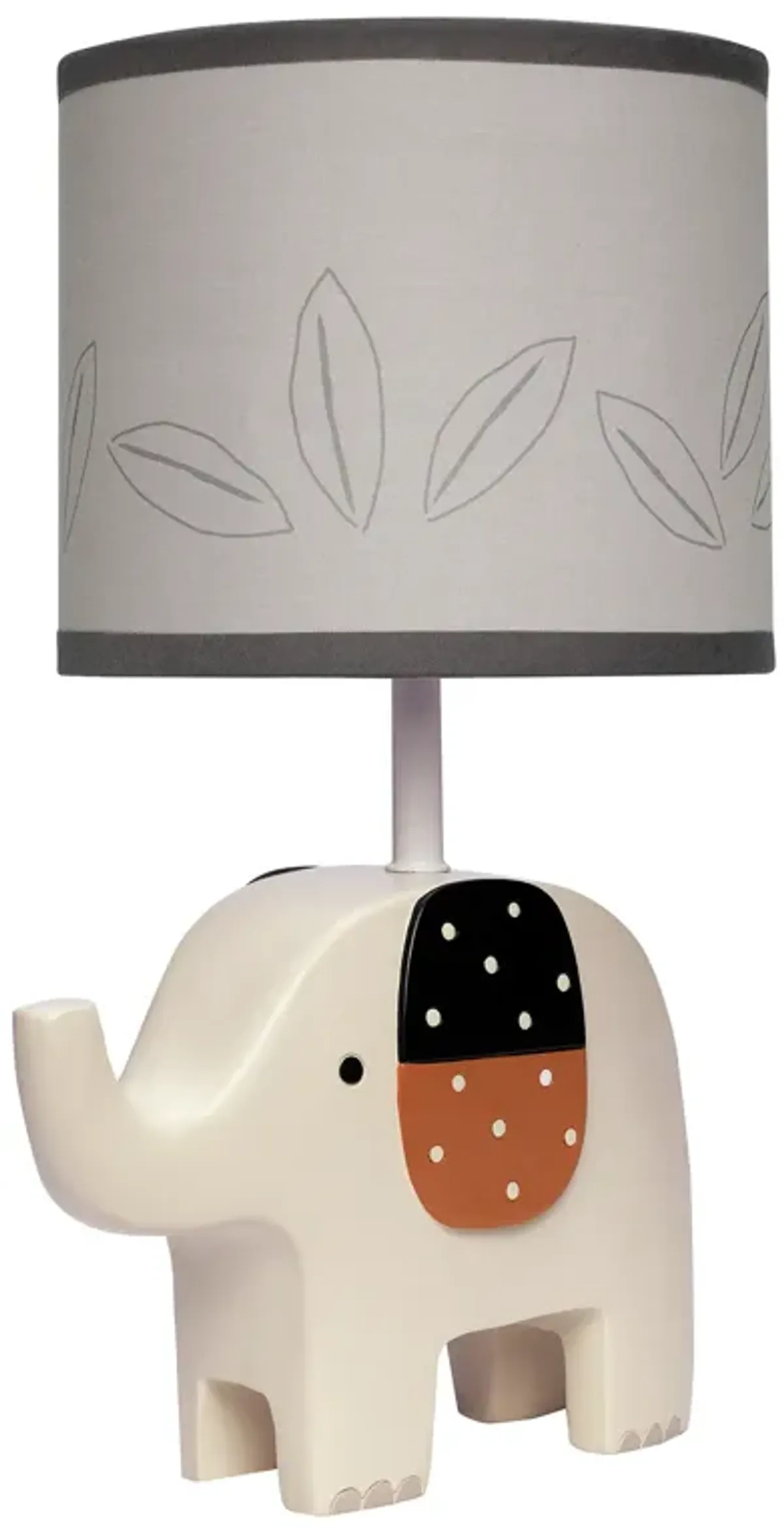 Lambs & Ivy Patchwork Jungle Modern Cream Elephant Lamp With Gray Shade & Bulb