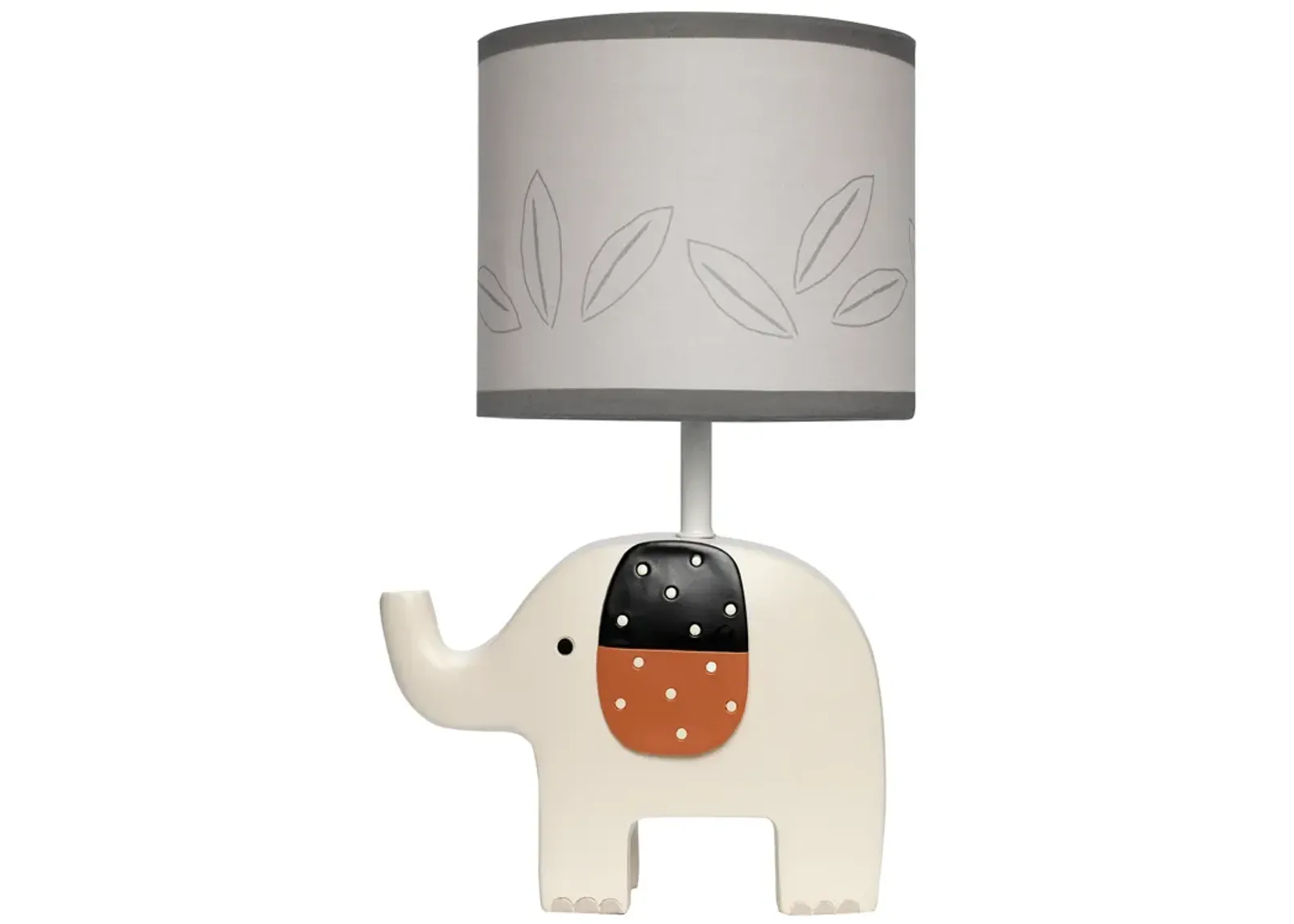 Lambs & Ivy Patchwork Jungle Modern Cream Elephant Lamp With Gray Shade & Bulb