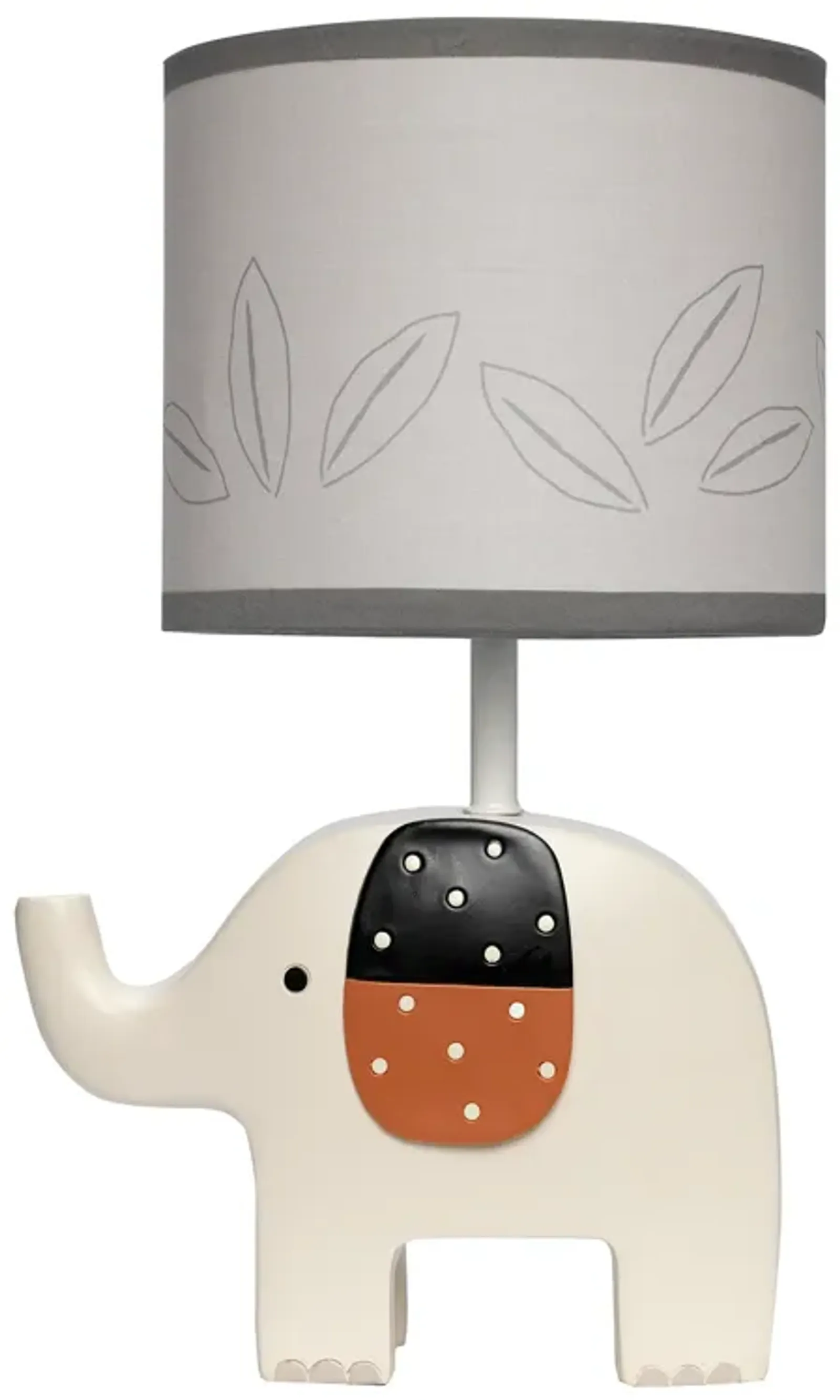 Lambs & Ivy Patchwork Jungle Modern Cream Elephant Lamp With Gray Shade & Bulb