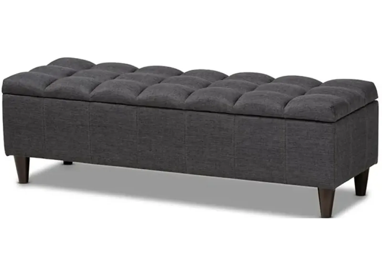 Charcoal Fabric Upholstered Dark Brown Finished Wood Storage Bench Ottoman