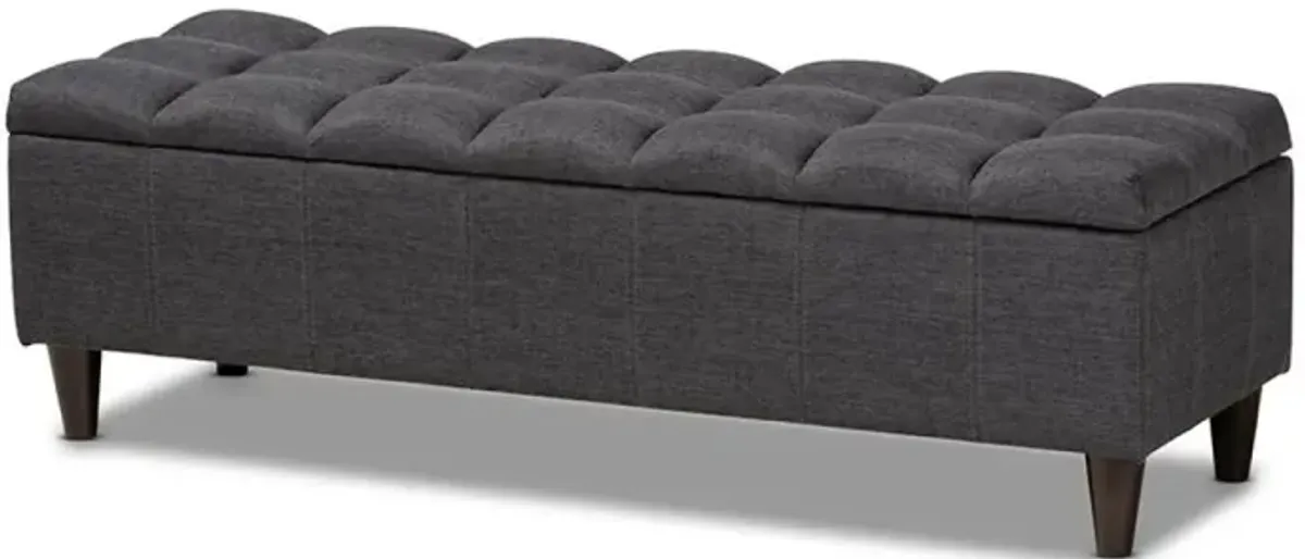 Charcoal Fabric Upholstered Dark Brown Finished Wood Storage Bench Ottoman