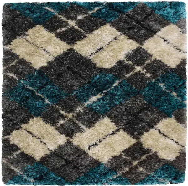 RUGSOTIC CARPETS HAND TUFTED SHAG POLYESTER ECO-FRIENDLY AREA RUGS  - 6'x6', Square, Multicolor, Geometric Modern Design, High Pile Thick Handmade Anti Skid Rugs for Living Room, Bed Room K00015