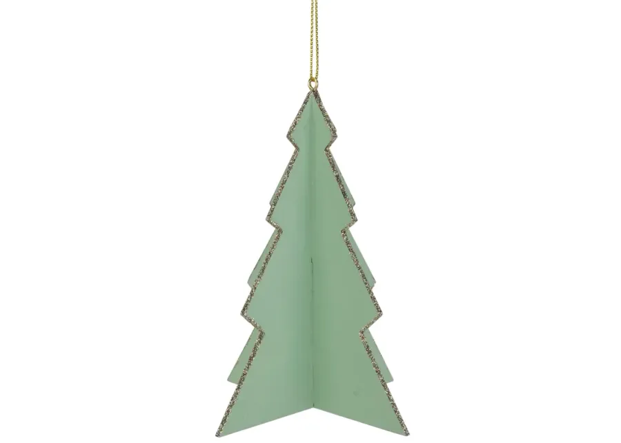 5.25" Light Green 3D Tree With Silver Glitter Wooden Christmas Ornament