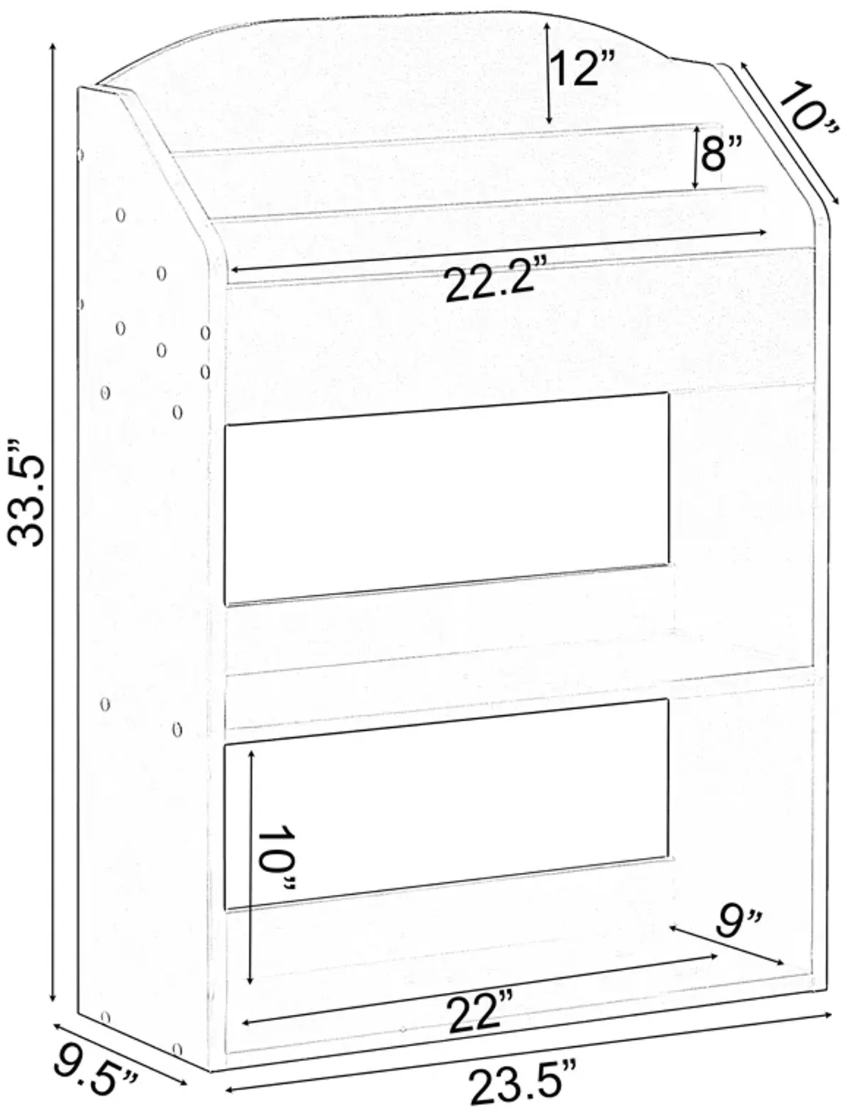 Black Modern Wooden Storage Bookcase with Shelf, Playroom Bedroom Living and Office