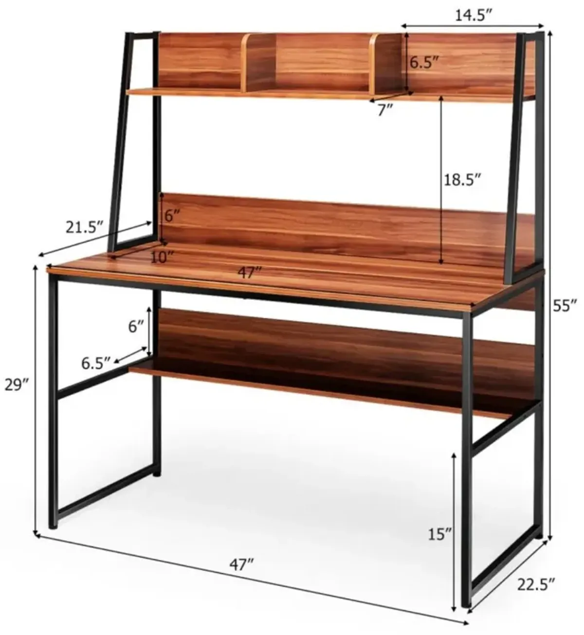 Hivvago 47 Inch Computer Desk with Open Storage Space and Bottom Bookshelf