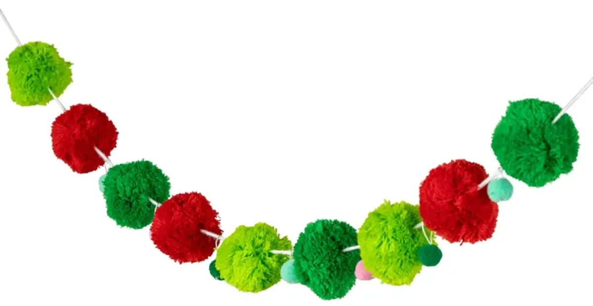 46" Green and Red Christmas Wool Beaded Garland - Unlit