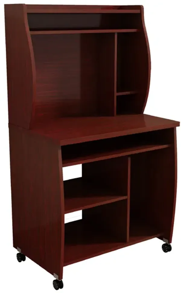 Niro Utility Desk Cart with Hutch, 7 Shelves, 53 Inch Mahogany Brown