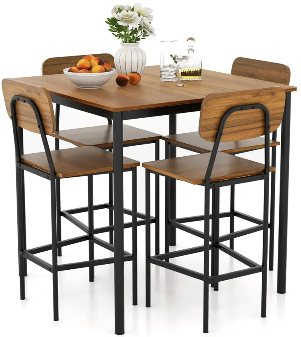 5 Pieces Industrial Dining Table Set with Counter Height Table and 4 Bar Stools