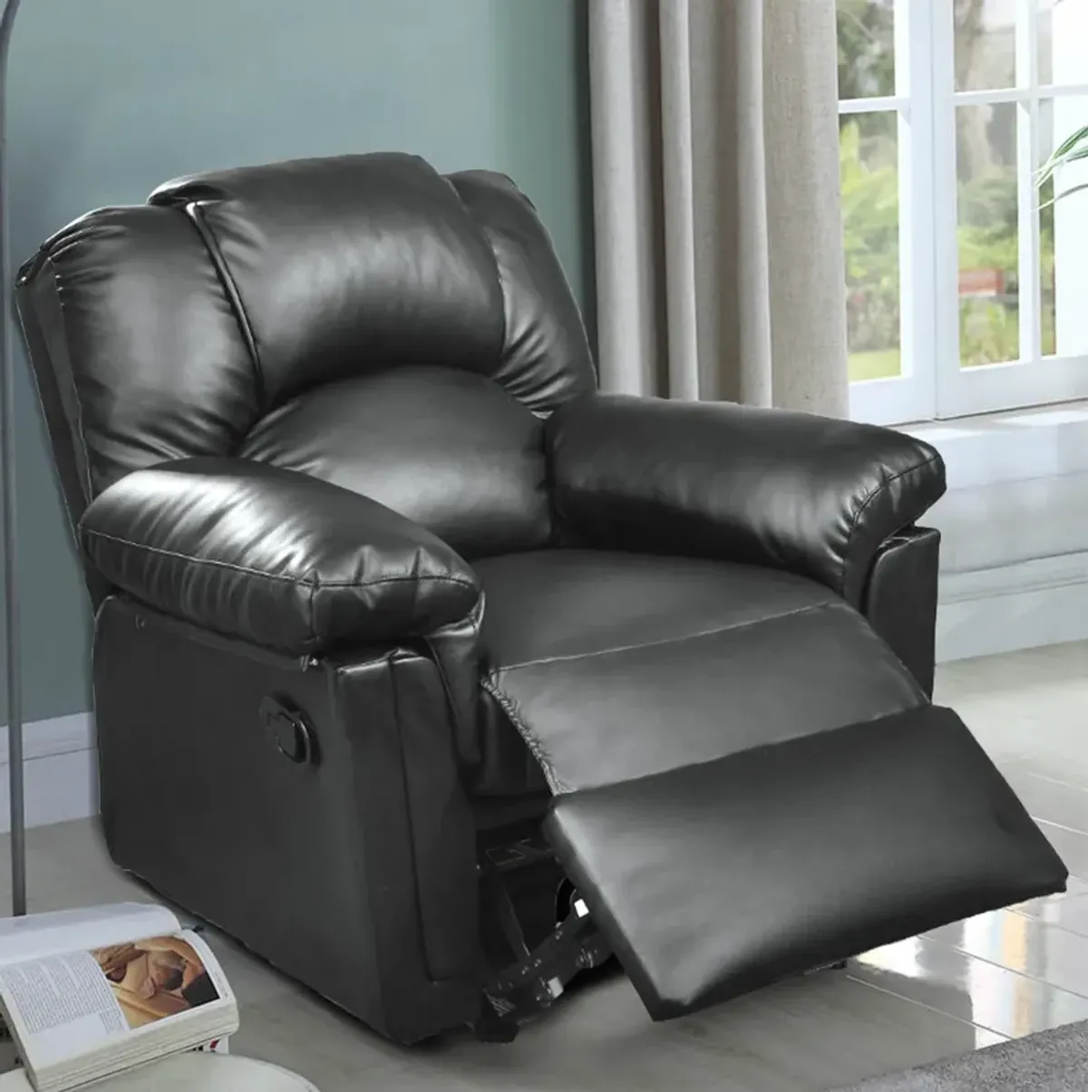 Bonded Leather Rocker/Recliner Black-Benzara