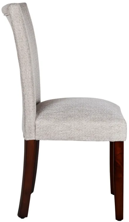 Fabric Upholstered Wooden Parson Dining Chair with Splayed Back, Light Gray and Brown - Benzara