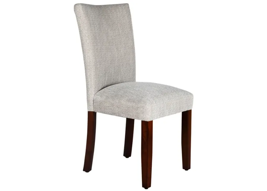 Fabric Upholstered Wooden Parson Dining Chair with Splayed Back, Light Gray and Brown - Benzara