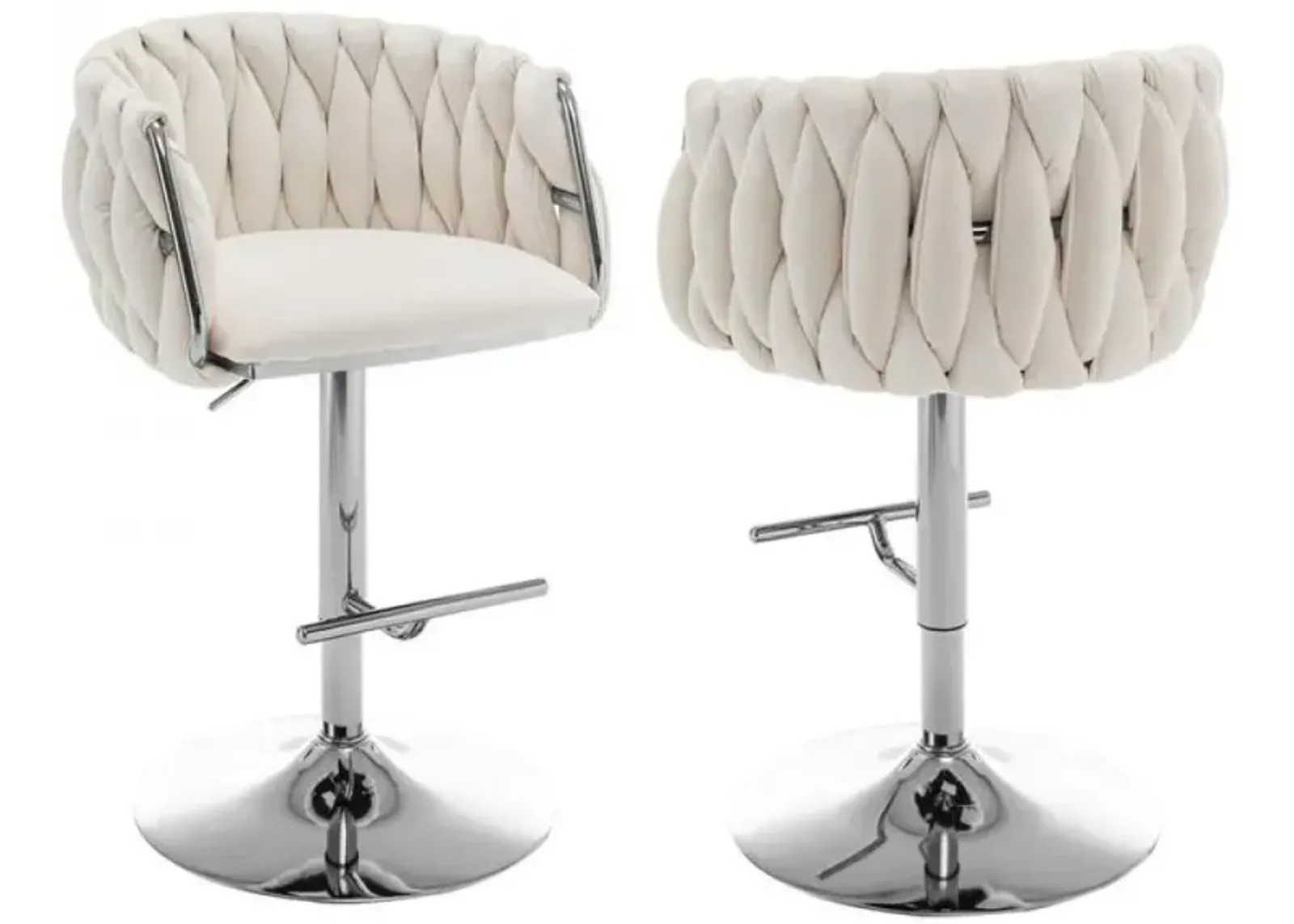 Velvet Upholstered barstool in Cream with Silver color base (SET OF 2)