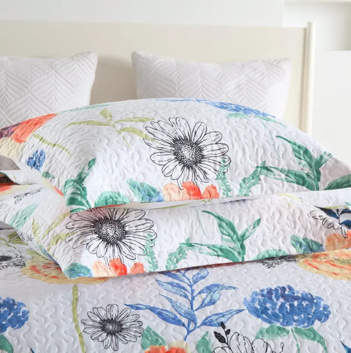 MarCielo 3 Pcs Printed Floral Quilt Set Lightweight Bedspread Set