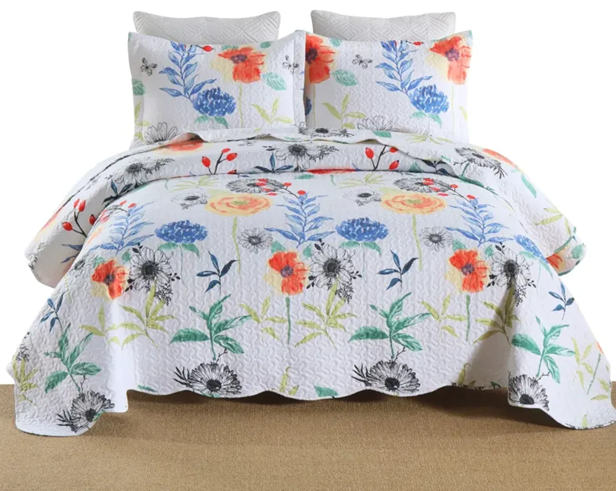 MarCielo 3 Pcs Printed Floral Quilt Set Lightweight Bedspread Set