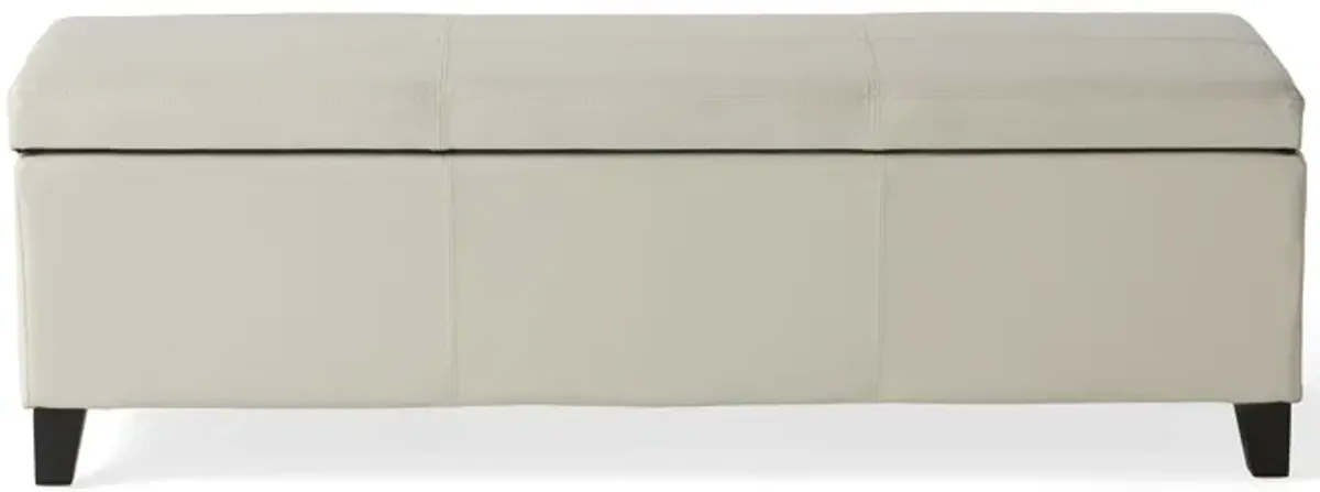 Elias Storage Ottoman Bench, Detailed Ivory Faux Leather, 51 Inch -Benzara