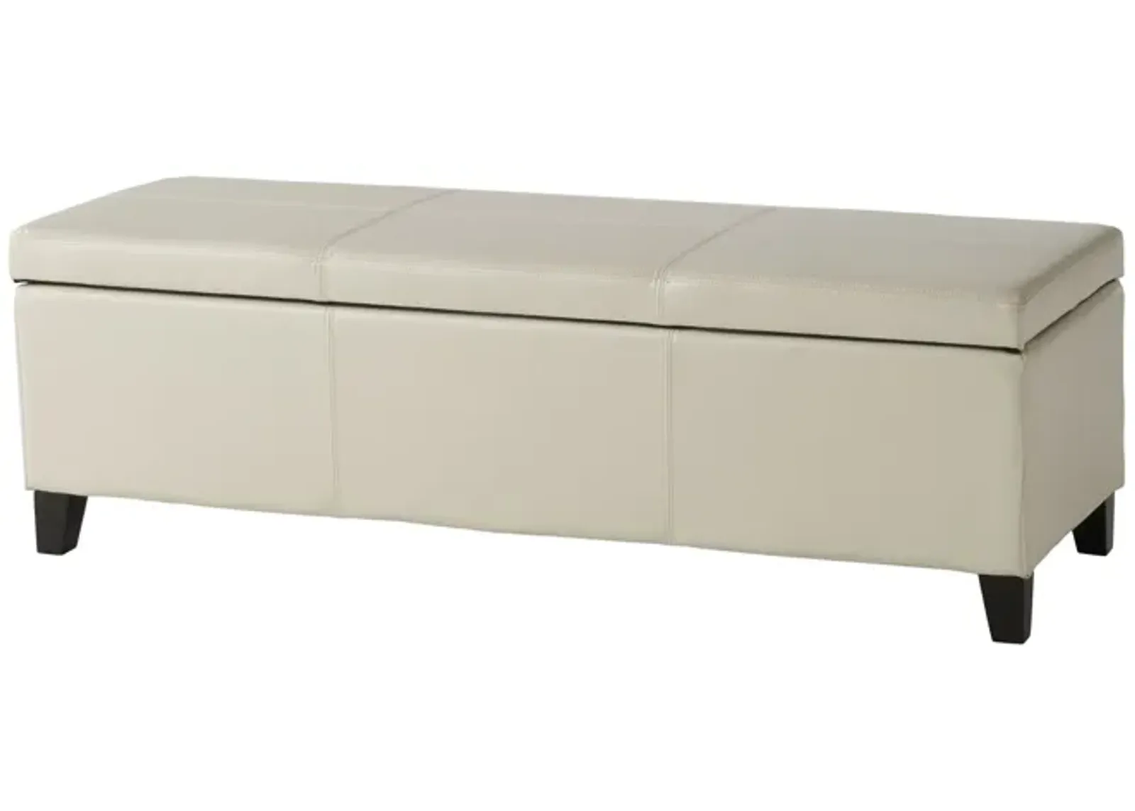 Elias Storage Ottoman Bench, Detailed Ivory Faux Leather, 51 Inch -Benzara