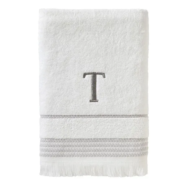 SKL Home By Saturday Knight Ltd Casual Monogram Bath Towel T - 28X54", White