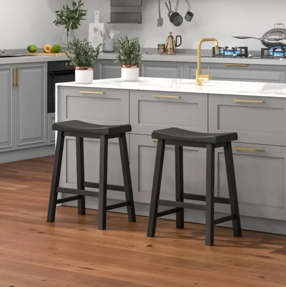 Hivvago Set of 2 24 Inch Counter Height Stools with Solid Wood Legs