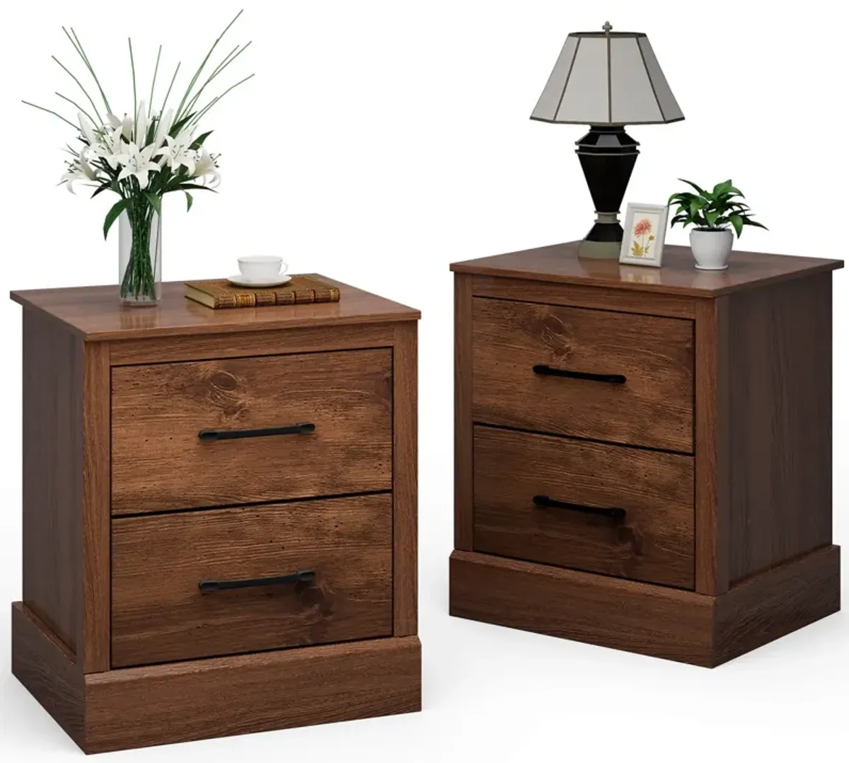 Wood Compact Floor Nightstand with Storage Drawers