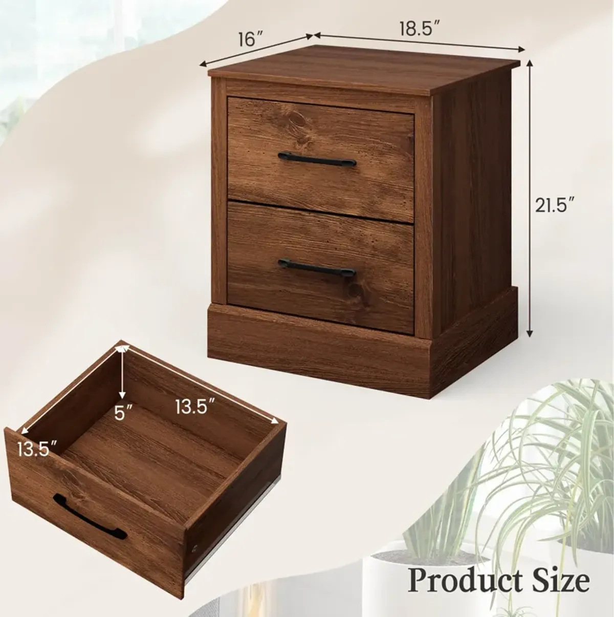 Wood Compact Floor Nightstand with Storage Drawers