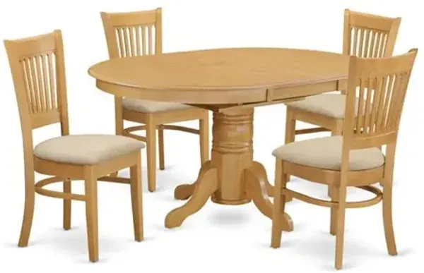East West Furniture AVVA5-OAK-C 5 Pc Dining set-Table and 4 Dinette Chairs.
