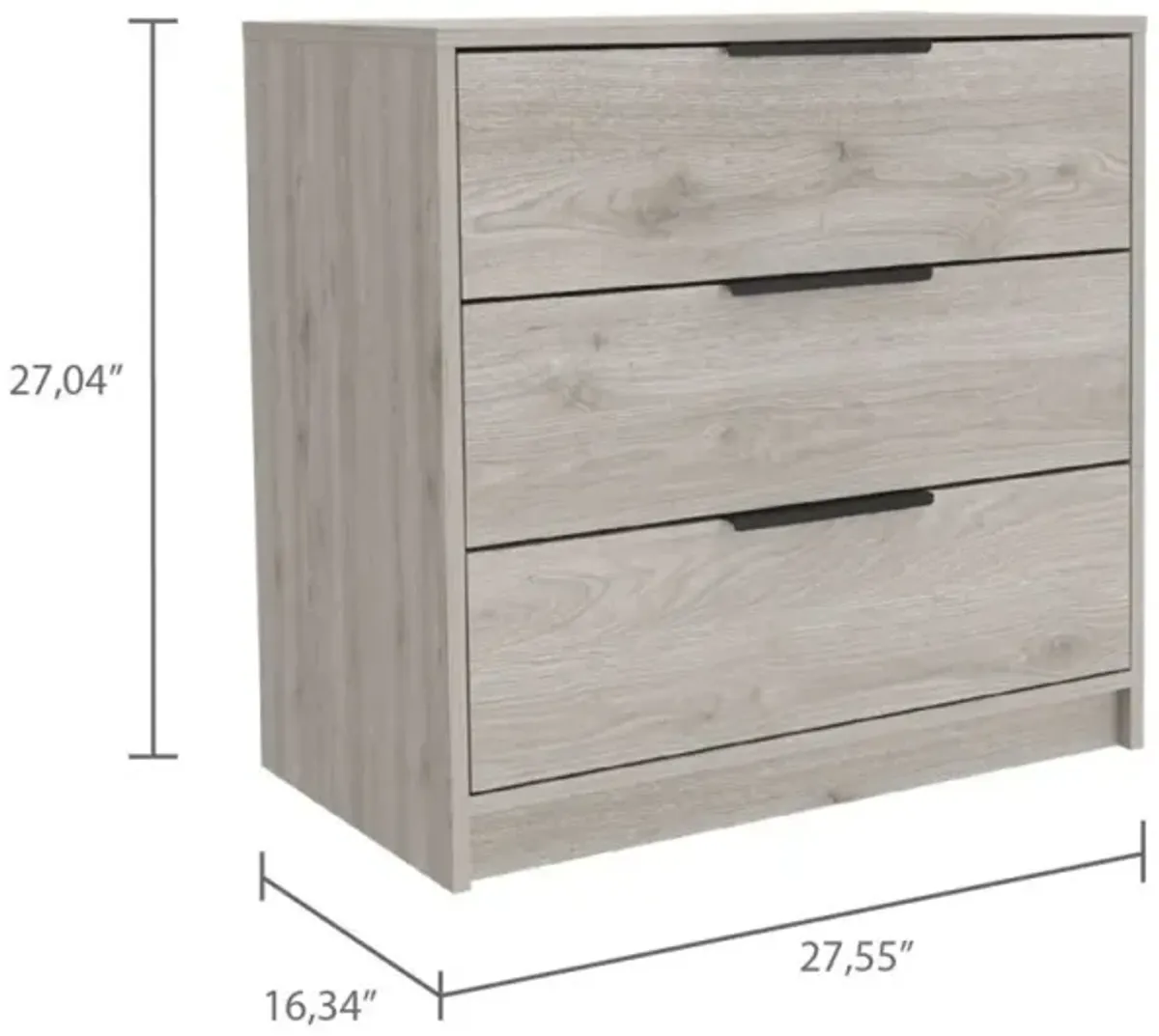 Kaia 3 Drawers Dresser, Superior Top - Light Gray