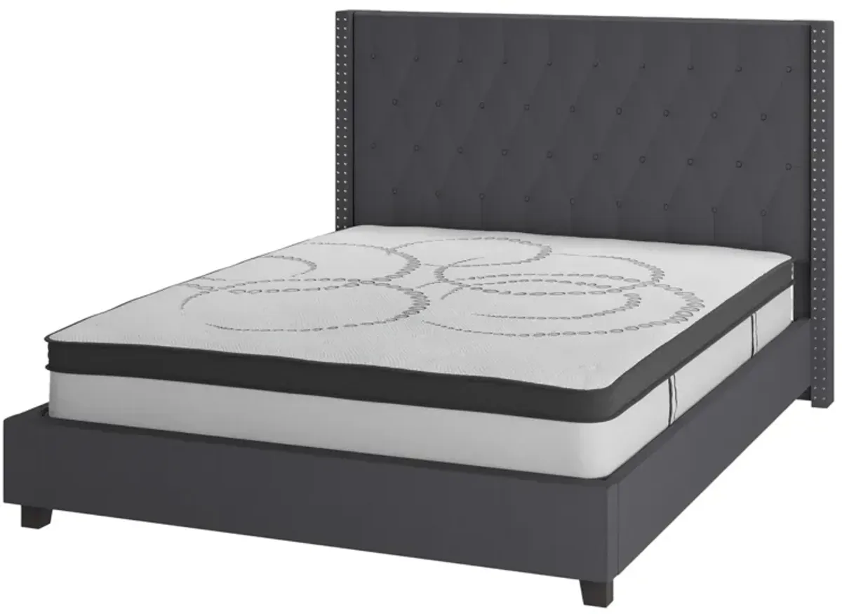 Riverdale Queen Size Tufted Upholstered Platform Bed in Dark Gray Fabric with 10 Inch CertiPUR-US Certified Pocket Spring Mattress