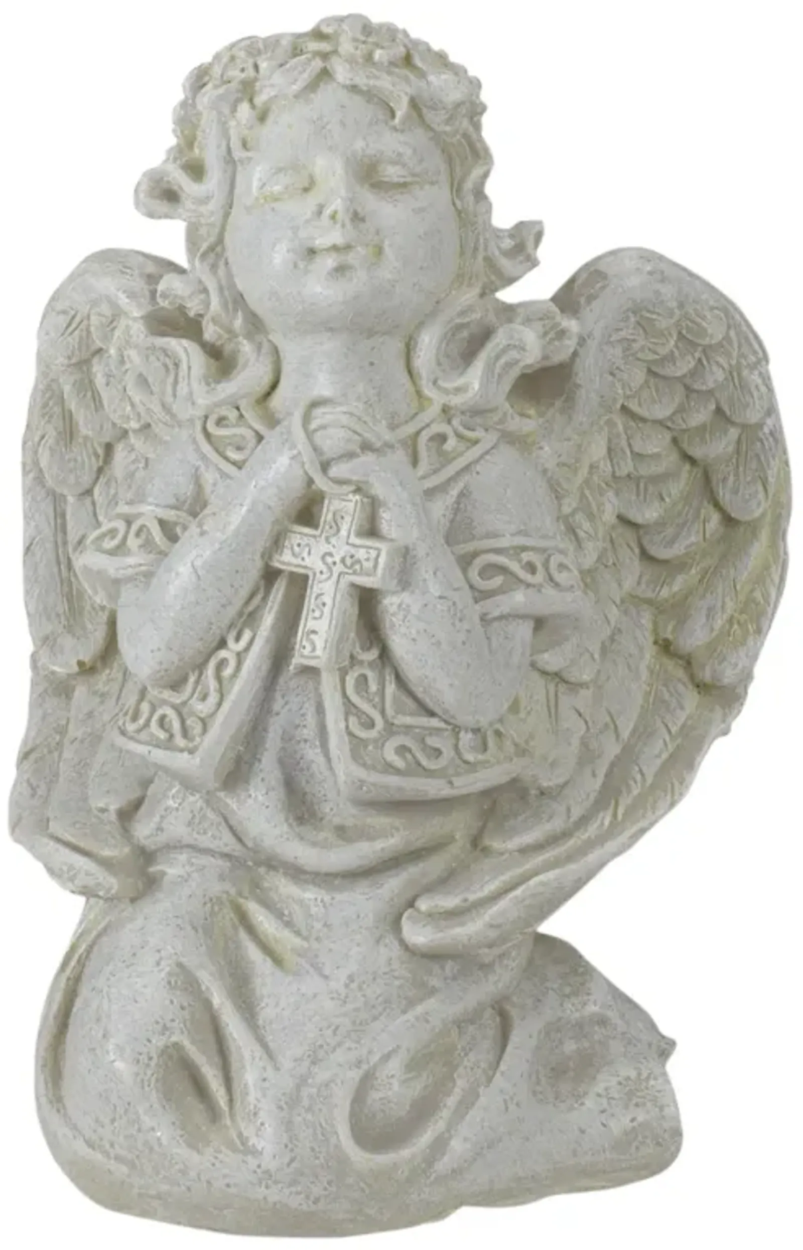 6.75" Praying Angel with Cross Outdoor Garden Statue