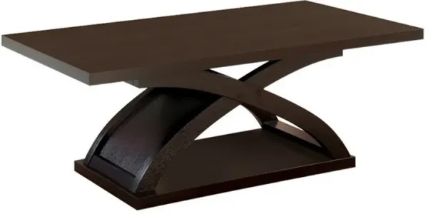 Rectangular Top Wooden Coffee Table with X Shape Base, Dark Walnut Brown-Benzara