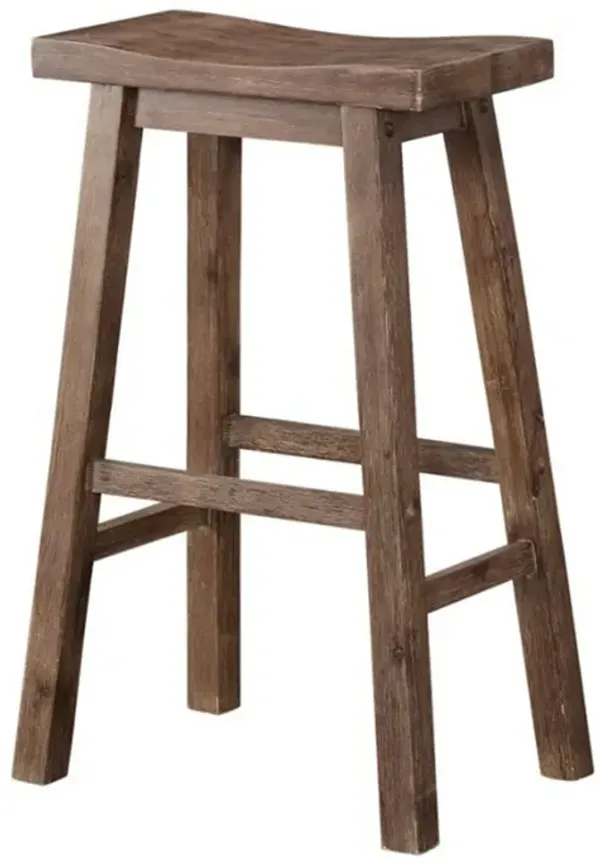 Wooden Frame Saddle Seat Bar Height Stool with Angled Legs, Large, Gray - Benzara