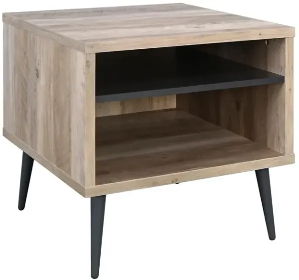 Carly 22 Inch Side End Table, Tapered Legs, 1 Shelf, Light Brown and Gray - Benzara
