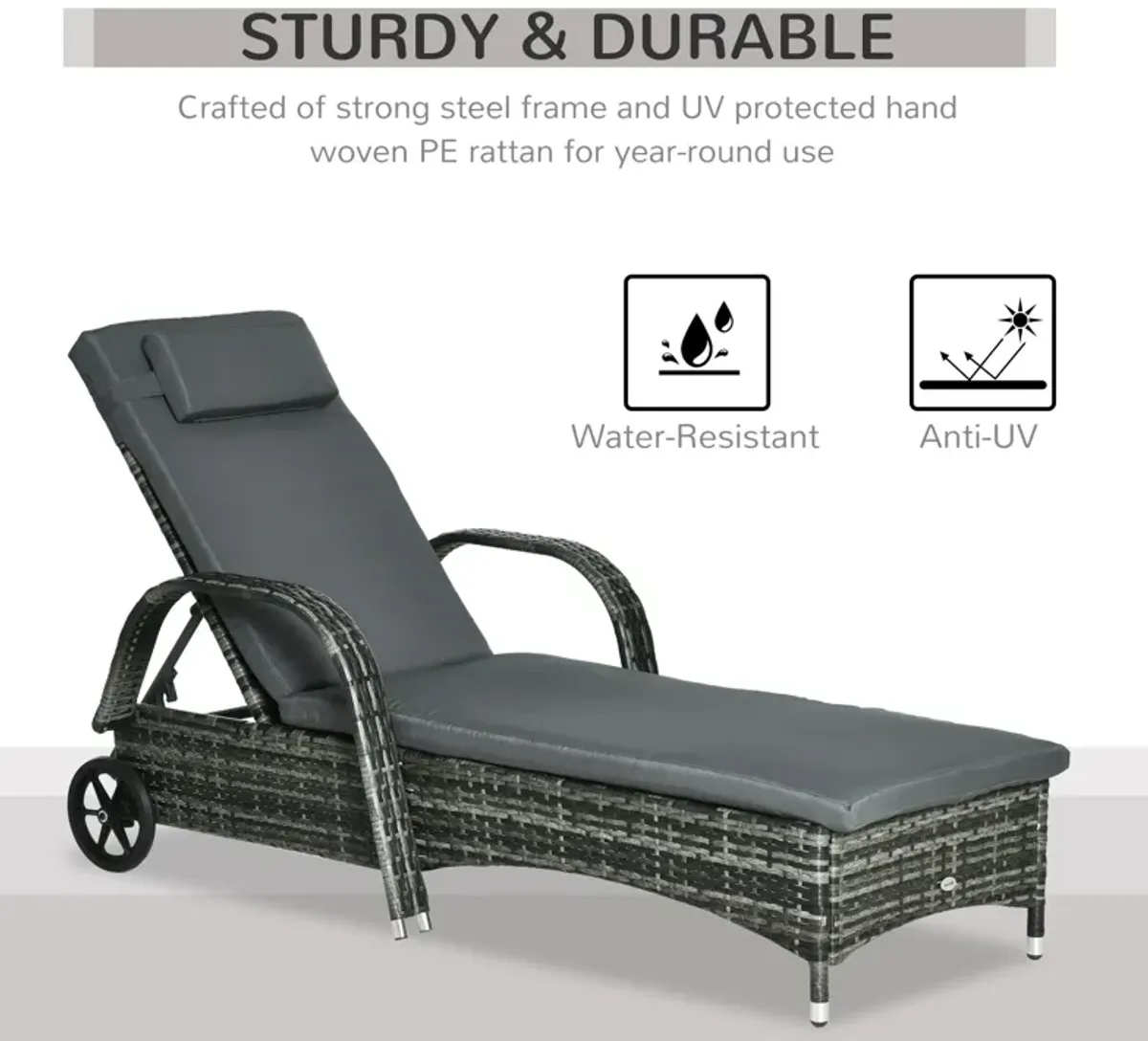 Mixed Grey Leisure: Patio Wicker Chaise Lounge with Adjustable Back