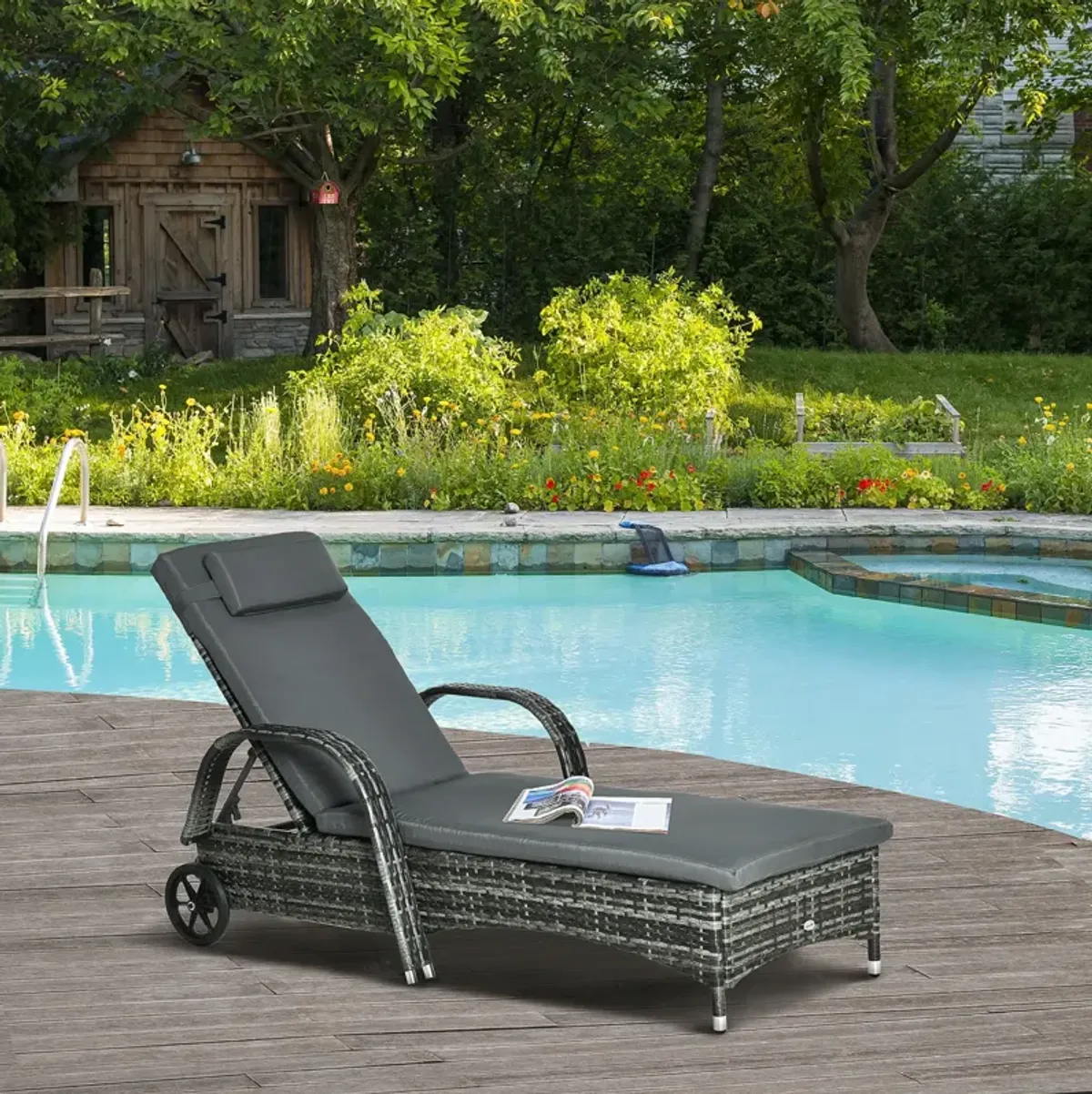 Mixed Grey Leisure: Patio Wicker Chaise Lounge with Adjustable Back