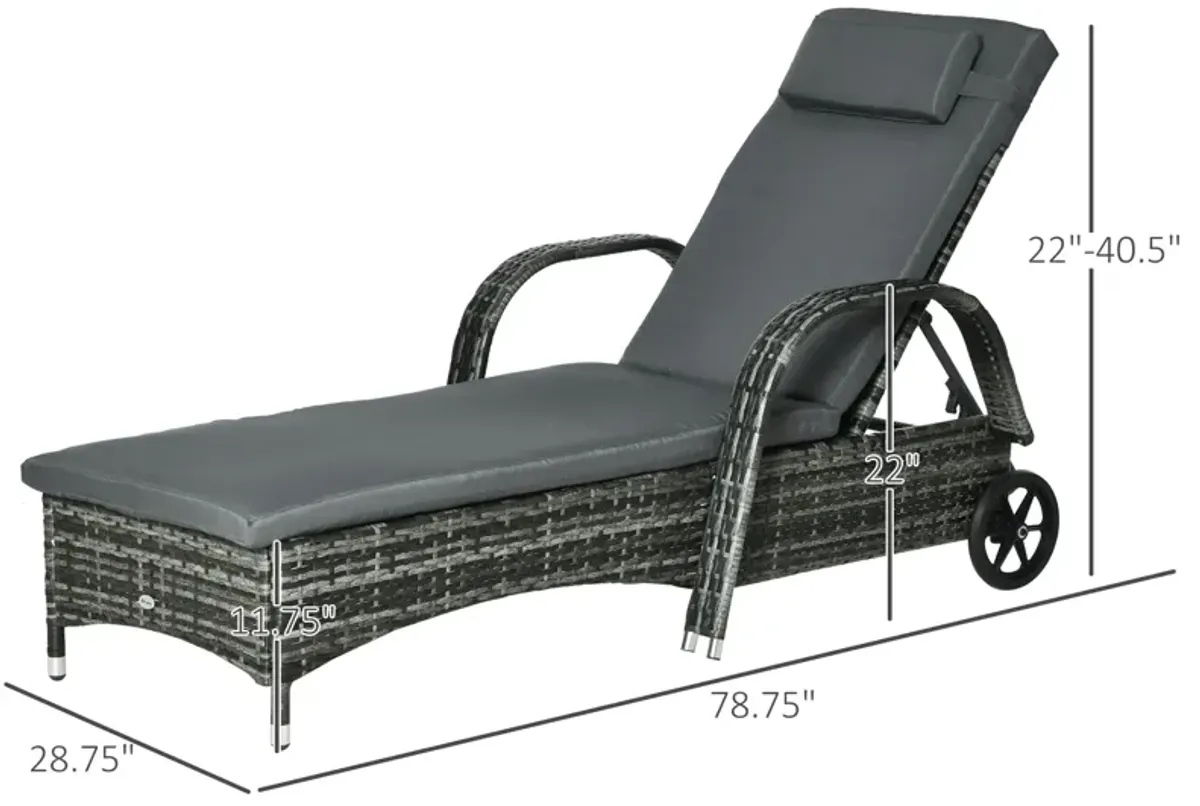 Mixed Grey Leisure: Patio Wicker Chaise Lounge with Adjustable Back