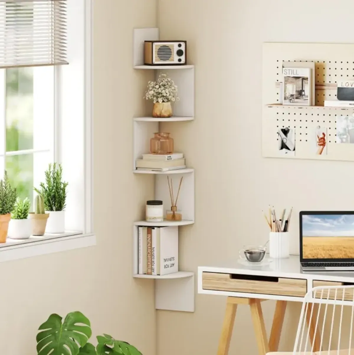 Hivvago 5-Tier Corner Shelf Floating Bookshelf Wall Mounted Storage Organizer